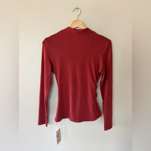 OGL EcoMousse Women's Surplice Faux Wrap Red Draped Blouse Top Size M - Picture 5 of 5